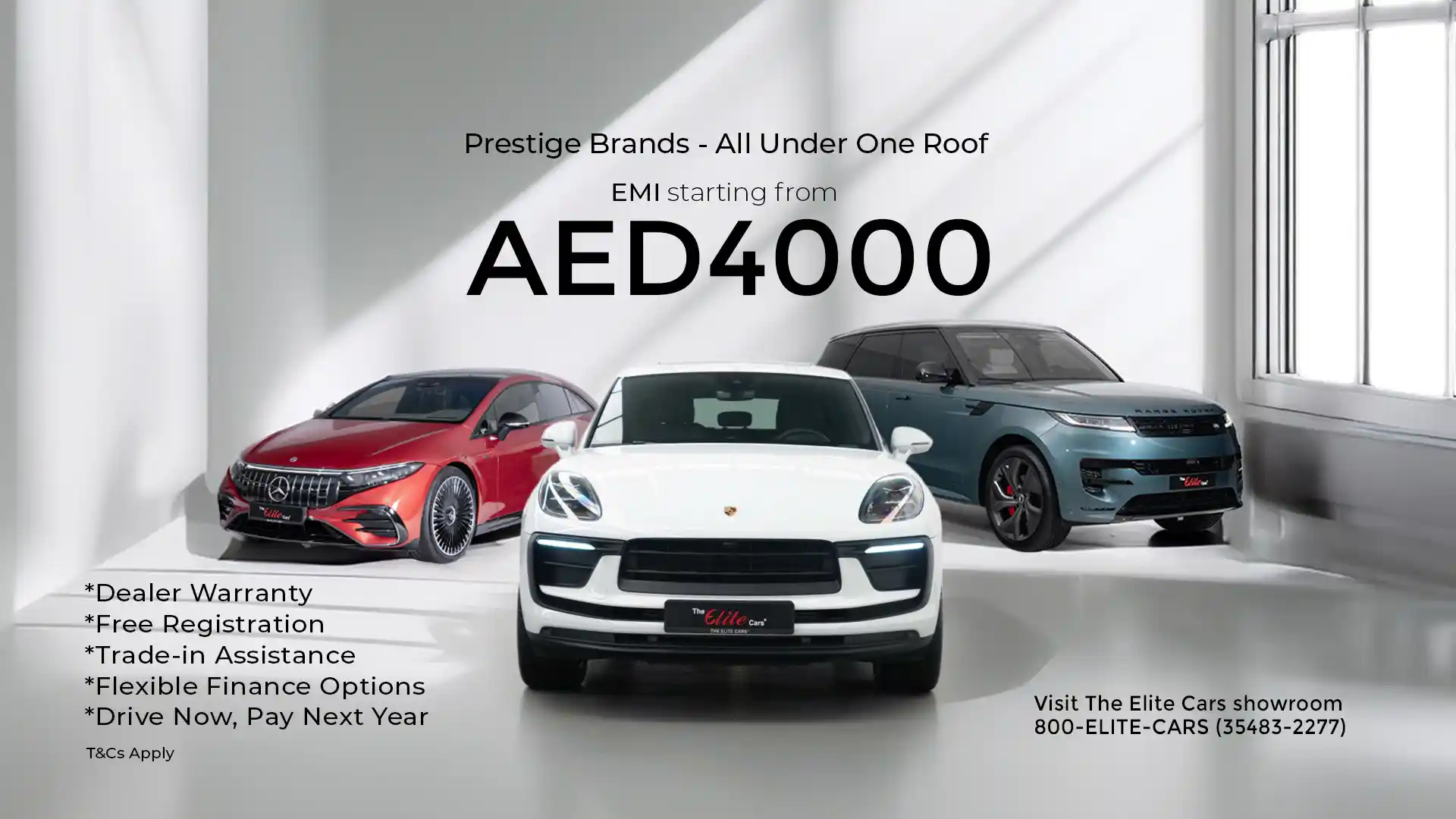 EQC, EQS and GLE Coupé - EMI from AED 4,000; Drive now, pay next year; dealer warranty, trade-in, flexible finance - The Elite Cars.